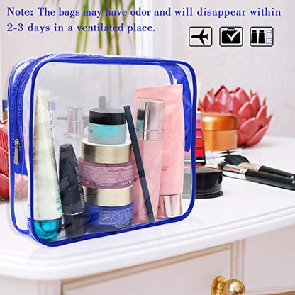 APREUTY 6 Packs Clear Makeup Bags, TSA Approved Toiletry Bags Set, Blue - color: Blue-6PCS(Large+Medium+Small)