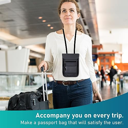 sundee Travel Neck Wallet with Double Zippers, RFID Blocking Passport Holder with Adjustable Neck Strap to Keep Cash, Credit Cards and Travel Documents Safe - Dark Gray - color: Dark Gray