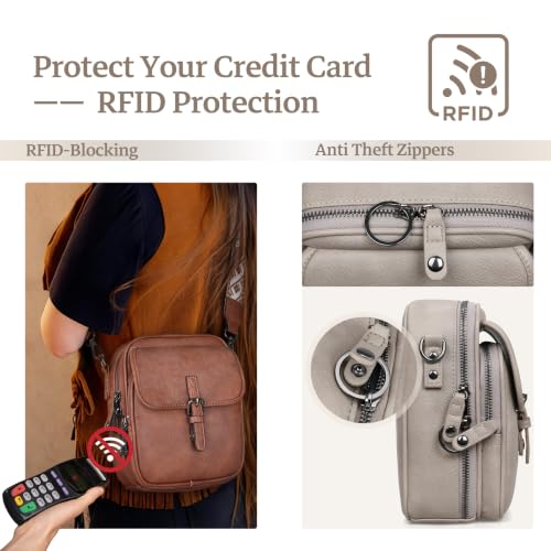 Leather Crossbody Bag for Women Small Anti Theft Messenger Purse - color: Cloud Grey