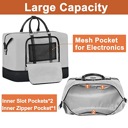 TIBES Travel Weekender Bag for Women, Overnight Bag with Shoe Compartment - color: B-Grey