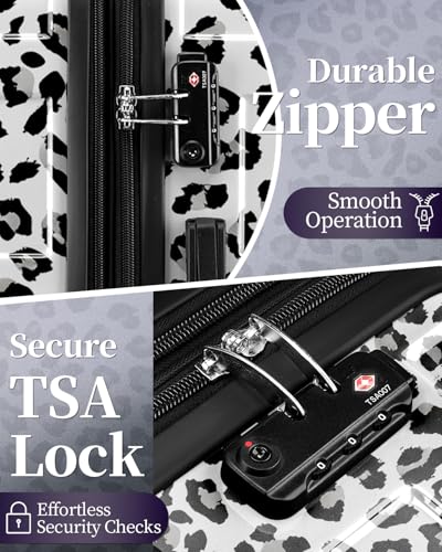 Expandable 20 Inch Carry on Luggage Suitcase with TSA Lock - color: Cloud Leopard, size: S(carry-on-20")