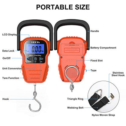 HEETA Fish Scale Digital Fishing Luggage Weight Scale with Measuring Tape - color: Orange