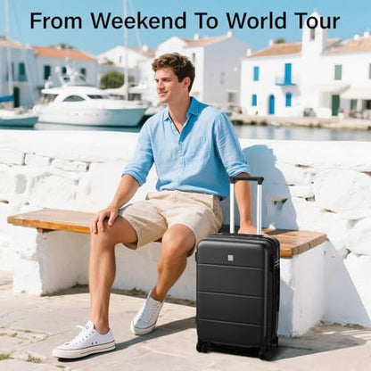 Hanke 24 Inch Luggage with Spinner Wheels, Expandable Medium Suitcase - color: Jet Black, size: 24 Inch EXT