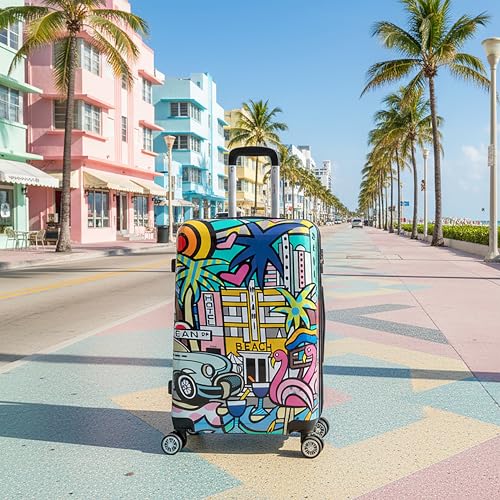 InUSA Miami Print 24-Inch Medium Hardside Spinner Luggage Lightweight Bag - color: Cities, size: 24 Inch