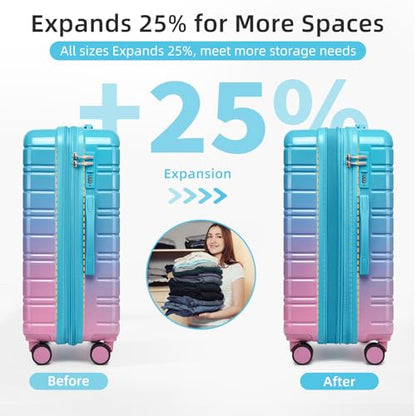 LARVENDER Luggage Sets 5 Piece, PC+ABS Expandable Suitcases with Wheels | Suitcase Set for Women and Men|Checked Luggage|Carry On Luggage|Hardside Lightweight|Cotton Candy - color: Cotton Candy, size: 5 Piece Set (20/24/28/DB/TB)