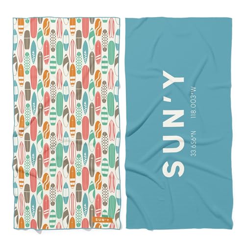 SUN'Y Waffle Microfiber Beach Towel, Sand Free, Quick Dry - Huntington - color: Huntington