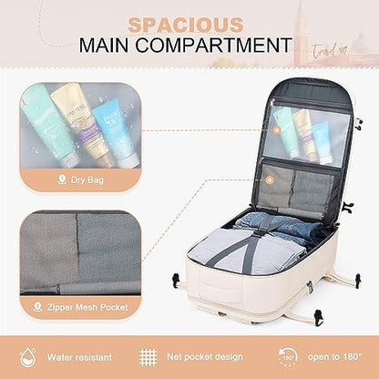 Maelstrom Travel Backpack for Men Women, 17.3" Laptop with Shoe Compartment - color: Beige, size: 17.3 inch