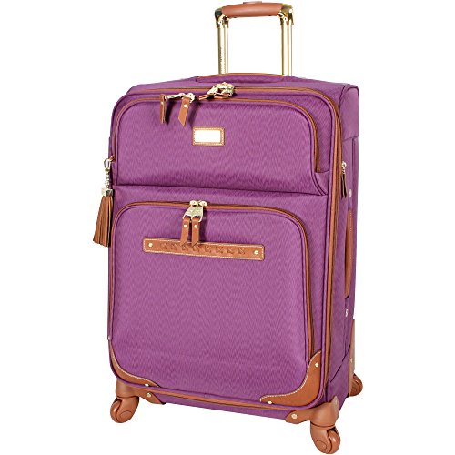 Steve Madden Designer Luggage Collection - Expandable 24 Inch Softside Bag - Durable Mid-sized Lightweight Checked Suitcase with 4-Rolling Spinner Wheels, Purple, 3 light 24" - color: Purple