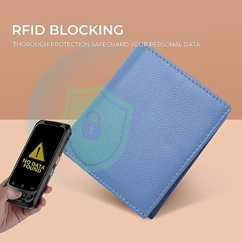 Bveyzi Ultra Slim Small RFID Wallet for Women, Leather Tiny Thin Bifold Pocket Ladies Wallet - color: Blue