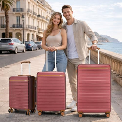 Kono Carry-On Suitcase 20in Expandable ABS+PC Airline Approved Burgundy - color: Burgundy, size: Carry-On 20-Inch