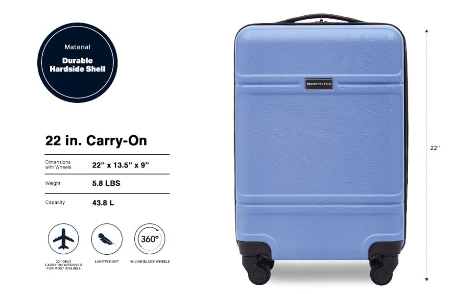 Travelers Club Skyline 22" Carry-On Spinner Luggage, Skyline Blue - color: Skyline Blue
