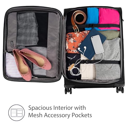 Travelpro Tourlite Softside 25" Expandable Luggage with 4 Spinner Wheels, Lightweight Suitcase, Checked Medium, Black - color: Black, size: Checked-Medium 25-Inch