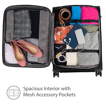 Travelpro Tourlite Softside 25" Expandable Luggage with 4 Spinner Wheels, Lightweight Suitcase, Checked Medium, Black - color: Black, size: Checked-Medium 25-Inch