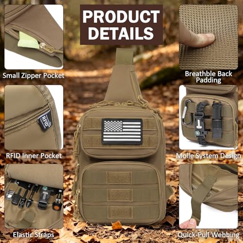 Tactical Sling Bag Backpack, RFID Blocking Crossbody Shoulder Bag for Men - color: Brown