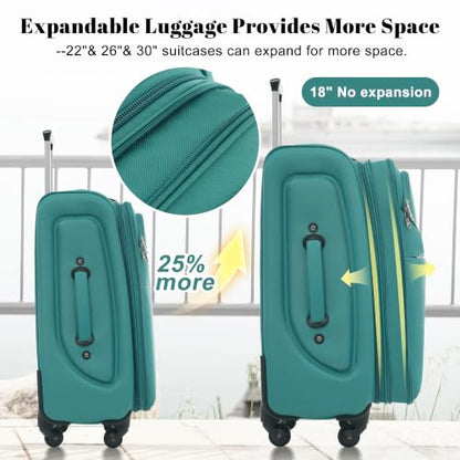 Merax 4-Piece Luggage Set 18/22/26/30,Softside Spinner Suitcase,Blue Green - color: Blue Green(18/22/26/30)