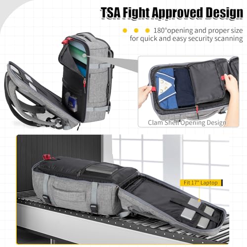 42L Carry On Travel Backpack With 4 Packing Cubes, TSA Friendly | Flight Approved, Fits 17.3 Inch Laptop, Suitcase-Style Opening, Water-Resistant, Weekender Business Bag, Comfortable - color: Grey