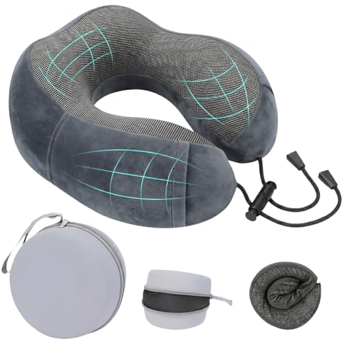 Travel Neck Pillow, 100% Memory Foam, U-Shaped with Storage Box, Dark Gray - color: Dark Gray