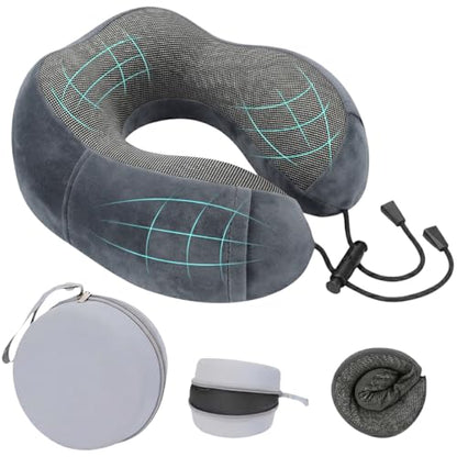 Travel Neck Pillow, 100% Memory Foam, U-Shaped with Storage Box, Dark Gray - color: Dark Gray