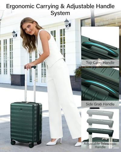 MILADA 24-Inch Hardside Expandable Medium Checked Luggage Suitcase, Green - color: Blackish Green, size: Checked Medium 24 inch
