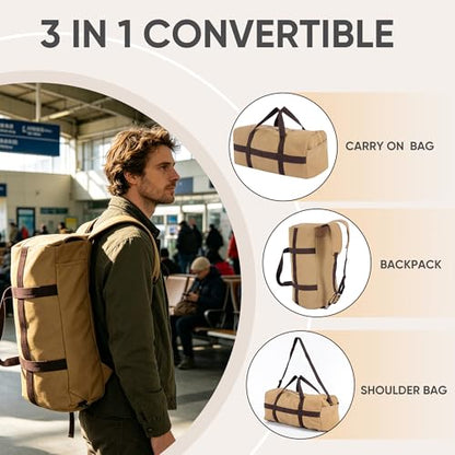 Large Canva Travel Duffle Bag Heavy Duty - color: Khaki