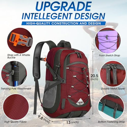 IGOLUMON Hiking Backpack 40L Packable Lightweight Camping Daypack Men Women - color: Red