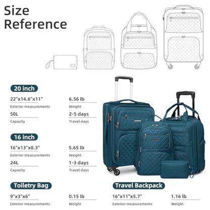 LARVENDER 4 Piece Luggage Set with Spinner Wheels - Expandable Softside Carry On Suitcase 22x14x9 Airline Approved, 16” 20" Carry On Luggage,TSA Lock, Blue - color: Blue(16/20/BP/TB), size: 4 Piece Set (16/20/BP/TB)