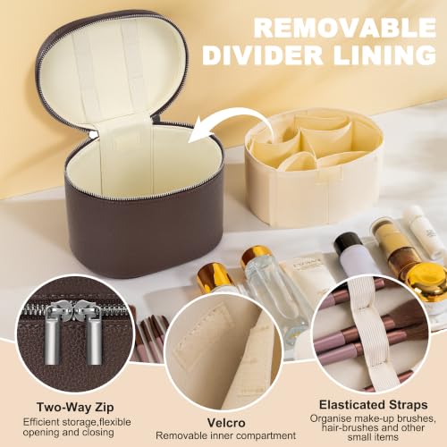 Makeup Bag Vanity Case Cosmetic Bag with Removable Divider Travel Toiletry Bag for Women Portable Make up Box Organizer, Dark Brown - color: Dark Brown