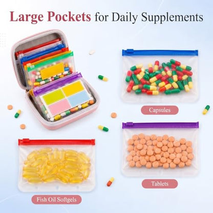 Waterproof Pill Pouch Organizer Pale Pink Travel Medicine Case