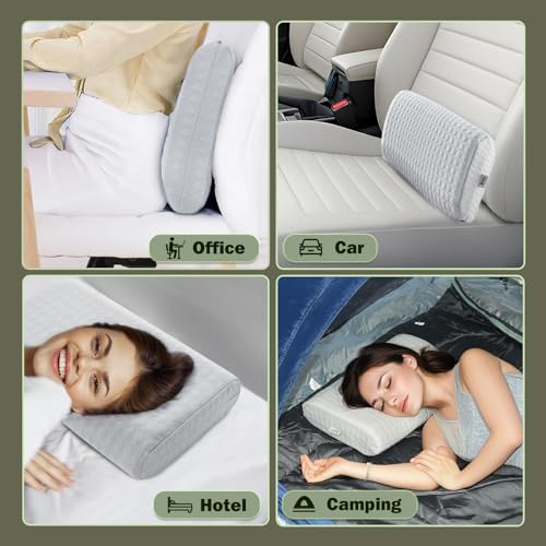 Vekkia Camping Pillow, Memory Foam Travel Pillow with Washable Cover,Gray-S - size: Small