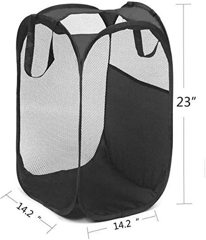 2 pop-up Laundry Hamper, Foldable mesh Laundry Baskets (Each with 2 Reinforced Handles), Black …… - color: Black(2 pcs)