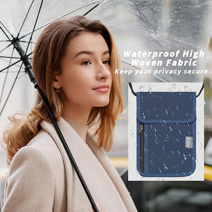 Travel Neck Wallet with RFID Blocking - color: Dark Blue