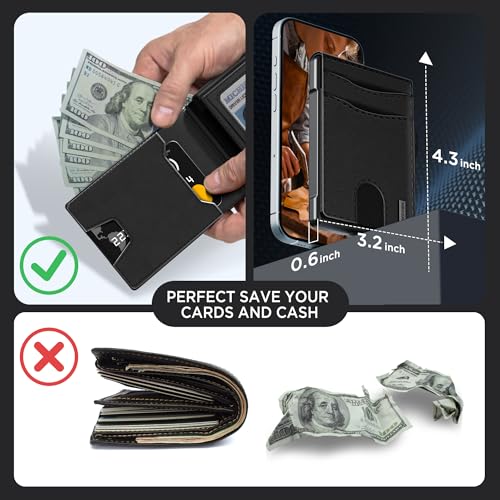 Wallet for Men, Minimalist Leather RFID Blocking Bifold Wallet, Cash Slot - color: Dark black