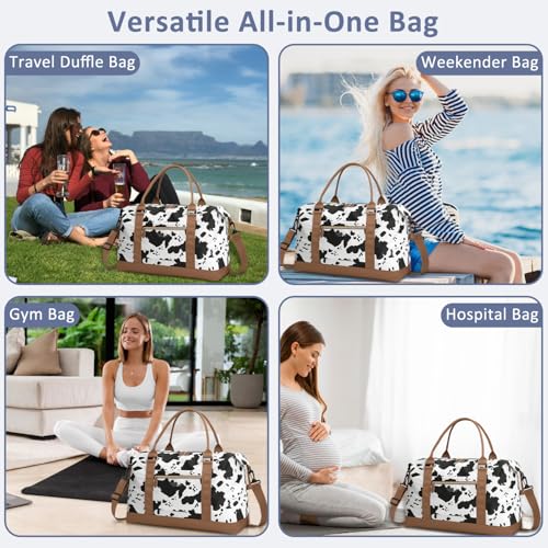 ELONGRIVER Women Travel Duffle Bags, Weekender Overnight Bag, Hospital Bag - color: Cow Print, size: Large