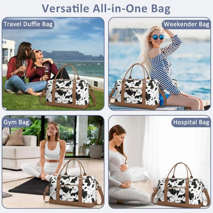 ELONGRIVER Women Travel Duffle Bags, Weekender Overnight Bag, Hospital Bag - color: Cow Print, size: Large
