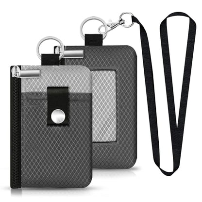 Minimalist RFID Blocking Small Wallet with ID Window,WaterResistant Zip Id Case Wallet with Lanyard Keychain for Cards,Cash,Travel,Women,Men (DardGray/LightGray) - color: DardGray/LightGray