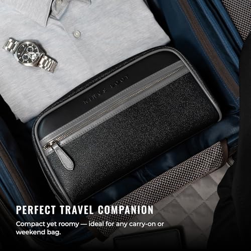 Kings Loot Premium Dopp Kit, Leather Travel Toiletry Bag, Moonlit Onyx - color: Moonlit Onyx