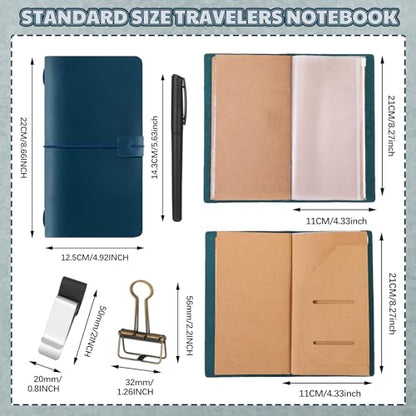 Traveling Refillable Leather Journal Notebook, Blue, Regular Size - color: Blue, size: Regular Size