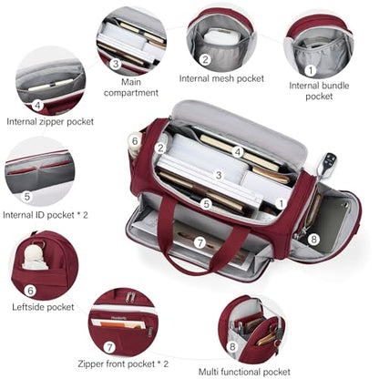 Hanke Small Underseat Carry On Luggage Bags for Travel with 10 Pockets. - color: Burgundy, size: Underseat Carry-On