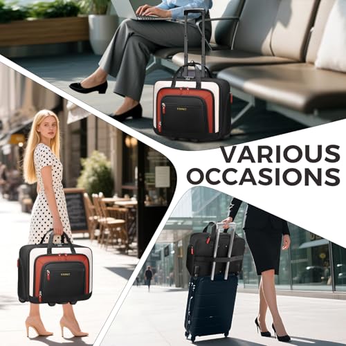 Rolling Laptop Bag, 17.3In Rolling Briefcase for Women Work College Teacher - color: Black/White/Brown