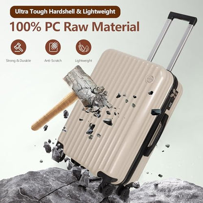 3-Piece Hardside Luggage Set ABS+PC Spinner Suitcase(Beige) - color: Beige, size: Large