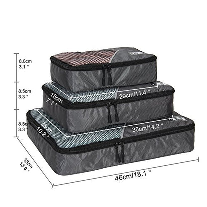 Hynes Eagle 3 Pieces Packing Cubes Set Travel Luggage Organizer Bag - color: Grey