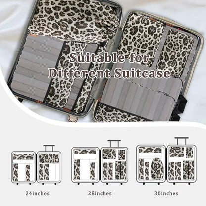 U+U 10 Set Compression Packing Cubes, Travel Organizers (Leopard) - color: Leopard-02, size: 10 Set
