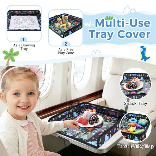 COOLBEBE Airplane Tray Table Cover, Foldable Travel Tray Cover - color: Black Dinosaur