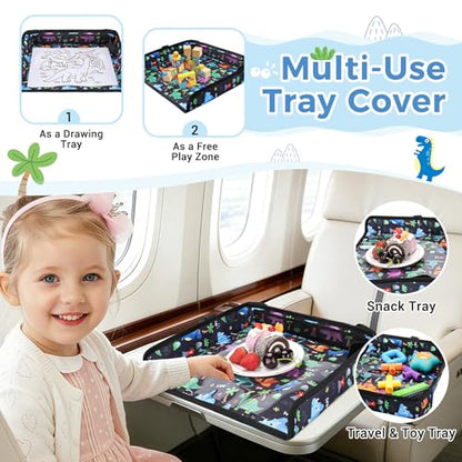 COOLBEBE Airplane Tray Table Cover, Foldable Travel Tray Cover - color: Black Dinosaur