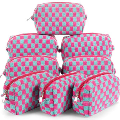 Gilprop 8 Pcs Checkered Makeup Bag Small Cosmetic Pouch Bulk,Pink Blue - color: Pink Blue