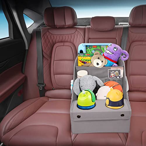 MULISOFT Car Backseat Organizer with 11 Pockets & 2 Cup Holders, Pure Gray - color: Pure Gray