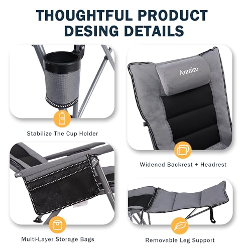Folding Reclining Camp Chair with Footstool for Camp, Picnic, Lawn, Fishing - color: Grey