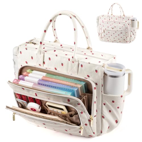 LOVEVOOK Work Tote Bags for Women,Laptop Teacher Bag With File Organizer - color: Strawberry Corduroy Fabric, size: 15.6 inch