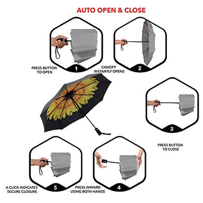 SY COMPACT Travel Umbrella for Rain, Windproof Automatic Compact Umbrella - color: flower yellow