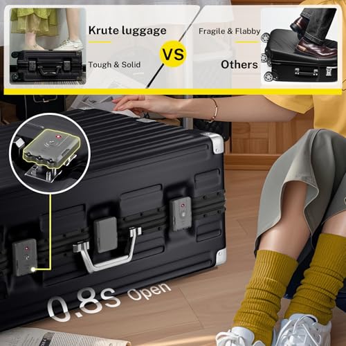 Krute Zipperless Luggage 28inch Checked Hard Shell Suitcases with Wheels - color: Black, size: Large (28 Inch)